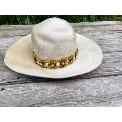 Vintage 1960s Felted Wool Bucket Hat Rhinestone Pearl Band Helios Jan Leslie Vintage 1960s Felted Wool Bucket Hat Rhinestone Pearl Band  main image 3