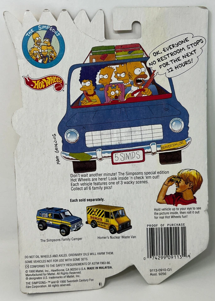 Hot Wheels 1990 - The Simpsons Family Camper Van, Blue - New Unopened Sealed VTG - Image 2 of 4