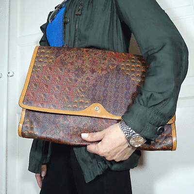 original ESCADA Dokumenten Mappe Tasche Paisley Print Leder Leather Bag vintage
