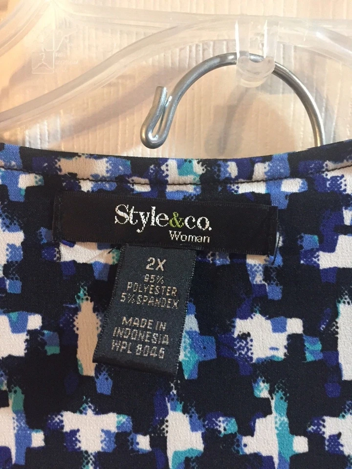 STYLE & CO. 2X TOP CRUZADO AZUL NEGRO BLANCO CON JOYAS NEGRAS + FALDA KATE HILL 20 Foto 4 de 4