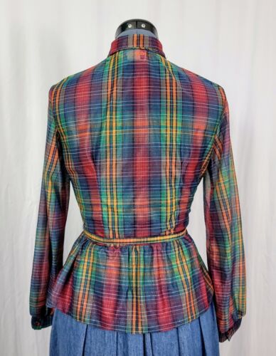 Top vintage con botones peplum a cuadros multicolor pernos con cinturón talla 11 - Imagen 14 de 22