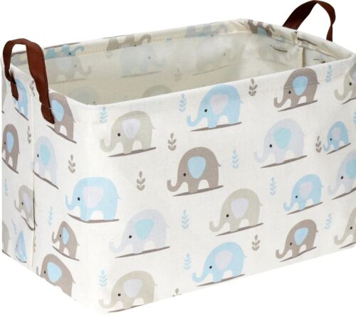 Rectangular Blue Elephant Storage Basket,Collapsible Gift Basket with Handles,