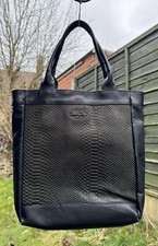 Billy Bag London Medium Black Leather Tote Bag  With Mock Snakeskin Panels