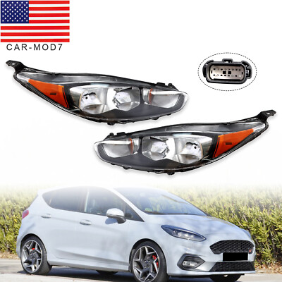 Halogen Headlights W/Bulbs Black For 2014-2019 Ford Fiesta SE ST Sedan Hatchback