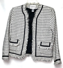 Chico's Open Front Woven Check Jacket Size S/8 Chico's 1 White B H