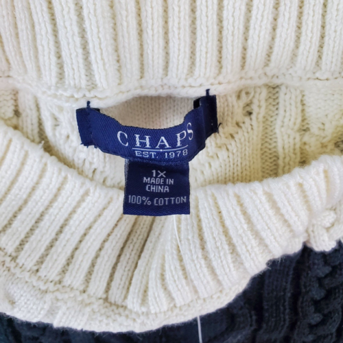Chaps Cable Knit Sweater Womans Sz 1X 3/4 Sleeve Black & White Color Block Top - Picture 3 of 6