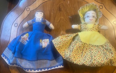 2 Vtg  Topsy Turvy Doll Handmade Red Riding Hood Grandma/wolf Avon 85 Day/night