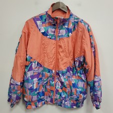 Vintage Lavon Womens Full Zip Windbreaker Jacket Size S Pink Blue 80s Retro