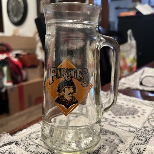 VINTAGE PITTSBURGH PIRATES GLASS BEER MUG OLD SCHOOL LOGO COLLECTORS