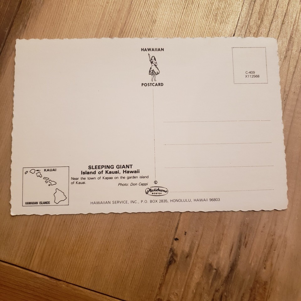 Hawaii Beveled Edge Postcard Photo Souvenir Sleeping Giant Island Kauai ...