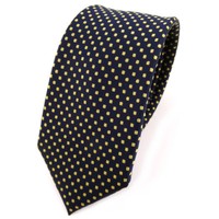 Schmale Tigertie Krawatte Blau Dunkelblau Royal Gold Gepunktet - Binder Tie