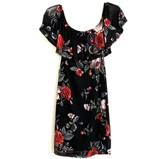J For Justify Dress Size Medium Floral Black W/ Roses Cottagecore New Z1