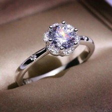 Lab-Created 2.12CT Round Cut Diamond Engagement Wedding 14K White Gold Over Ring