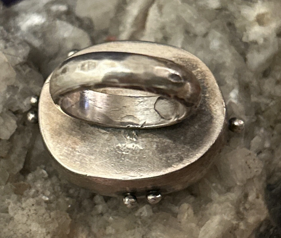 Винтажный сделанный на заказ зеленый кианит драгоценный камень серебро тяжелое кольцо размер 8 - Изображение 3 из 4