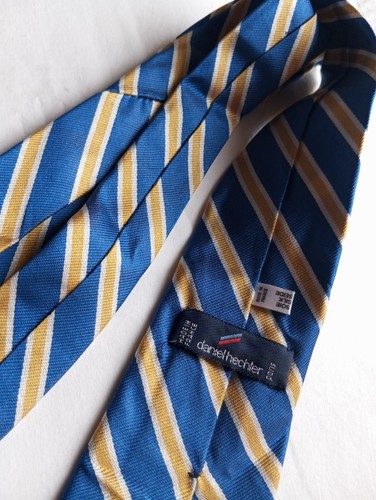 Cravate homme Daniel Hechter en soie rayée bleue , silk tie blue and yellow - Imagen 5 de 11