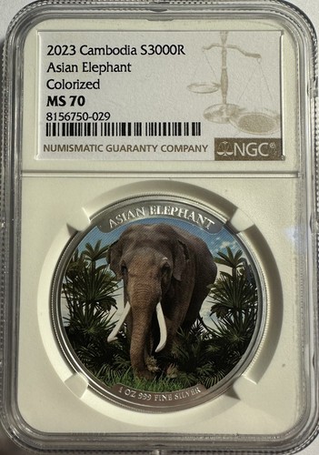 2023 CAMBODIA 3000 Riels - Asian Elephant Colorized - .999 Silver - (#1056/MOX)