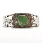 EARLY OLD PAWN STERLING TURQUOISE THUNDERBIRD WHIRLING LOG CUFF BRACELET 6.75"
