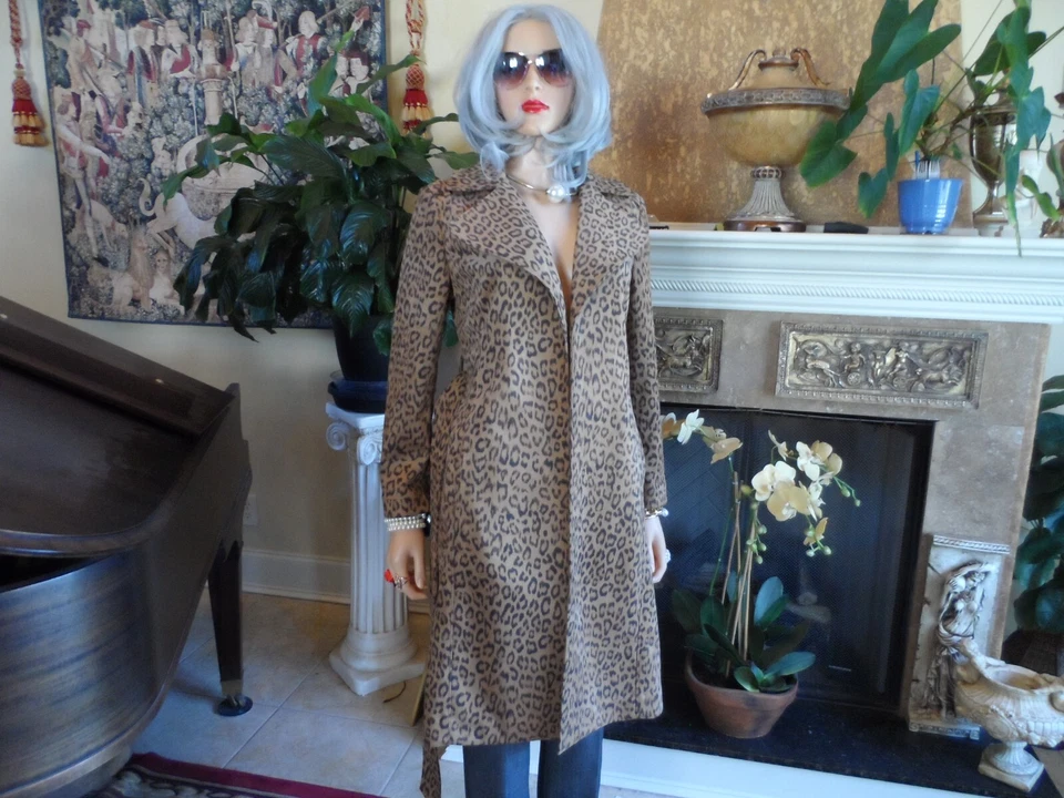 Nueva gabardina Chico's marrón/beige imitación gamuza estampado leopardo talla 0P Foto 3 de 4