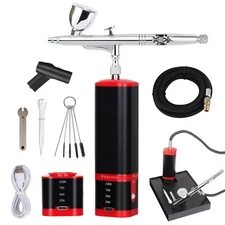 Cordless Airbrush kit with air Brush Holder Replaceable Battery Powered Porta...