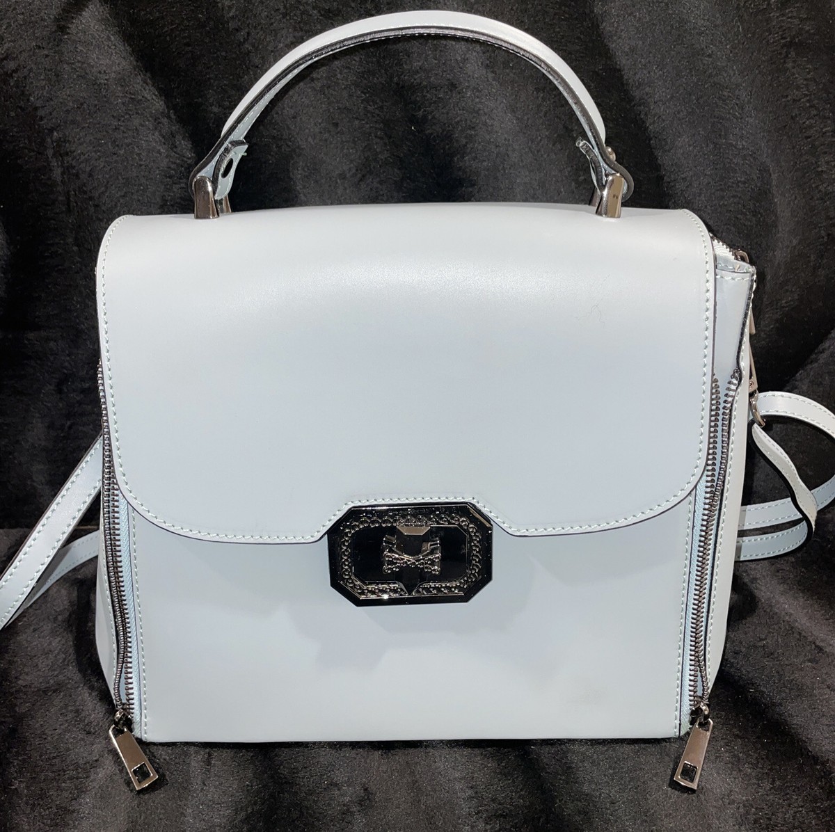 ショルダーバッグ・ポシェット ^MUCENT^ Crocker Signature Leather Shoulder Bag Unisex P0000 BORSE en PELLE Mint Blue Leather Flap Top Handle Shoulder