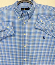 Ralph Lauren Button Down Shirt Men 2XB Blue Plaid LS Navy Pony