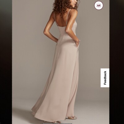 David's Bridal Champagne Crepe-Back Satin Spaghetti Strap Dress, 4, style  F20095 | eBay