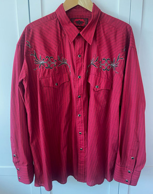 Stars & Stripes Mens Casual Shirt Long Sleeve Striped Embroidered Red/Black 3XL