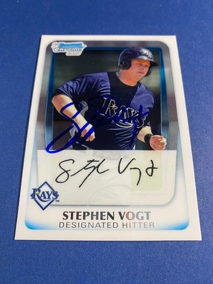 STEPHEN VOGT 2011 BOWMAN CHROME AUTO IP SIGNED CLEVELAND GUARDIANS RAYS ROOKIE