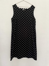 Talbots Women's Black White Polka Dot Scalloped Neck Sleeveless Shift Dress XL