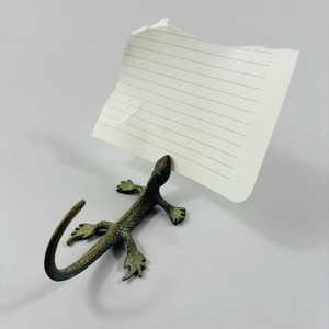 Metal Lizard Gecko Figurine Countertop Individual Single Recipe Card Holder Slot