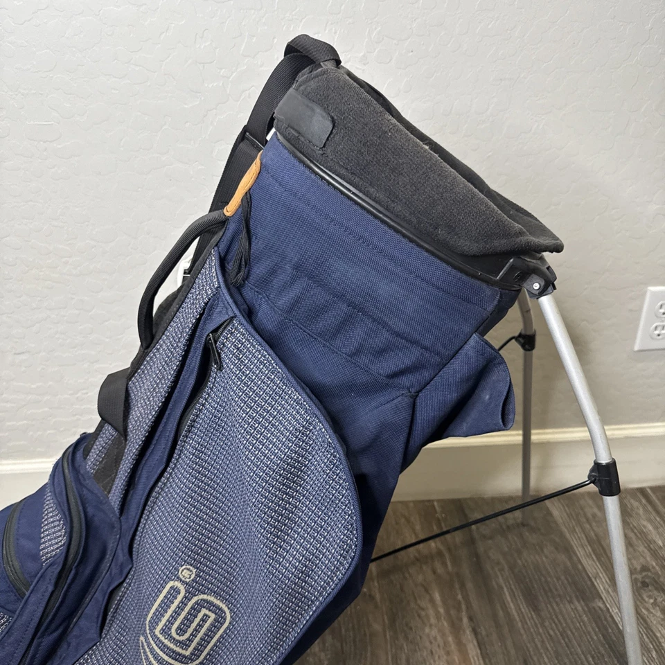 Ping Hoofer 复古蓝色和棕褐色高尔夫手提支架包/4 分隔/Aztech 皮带 — 第 3/4 张图片