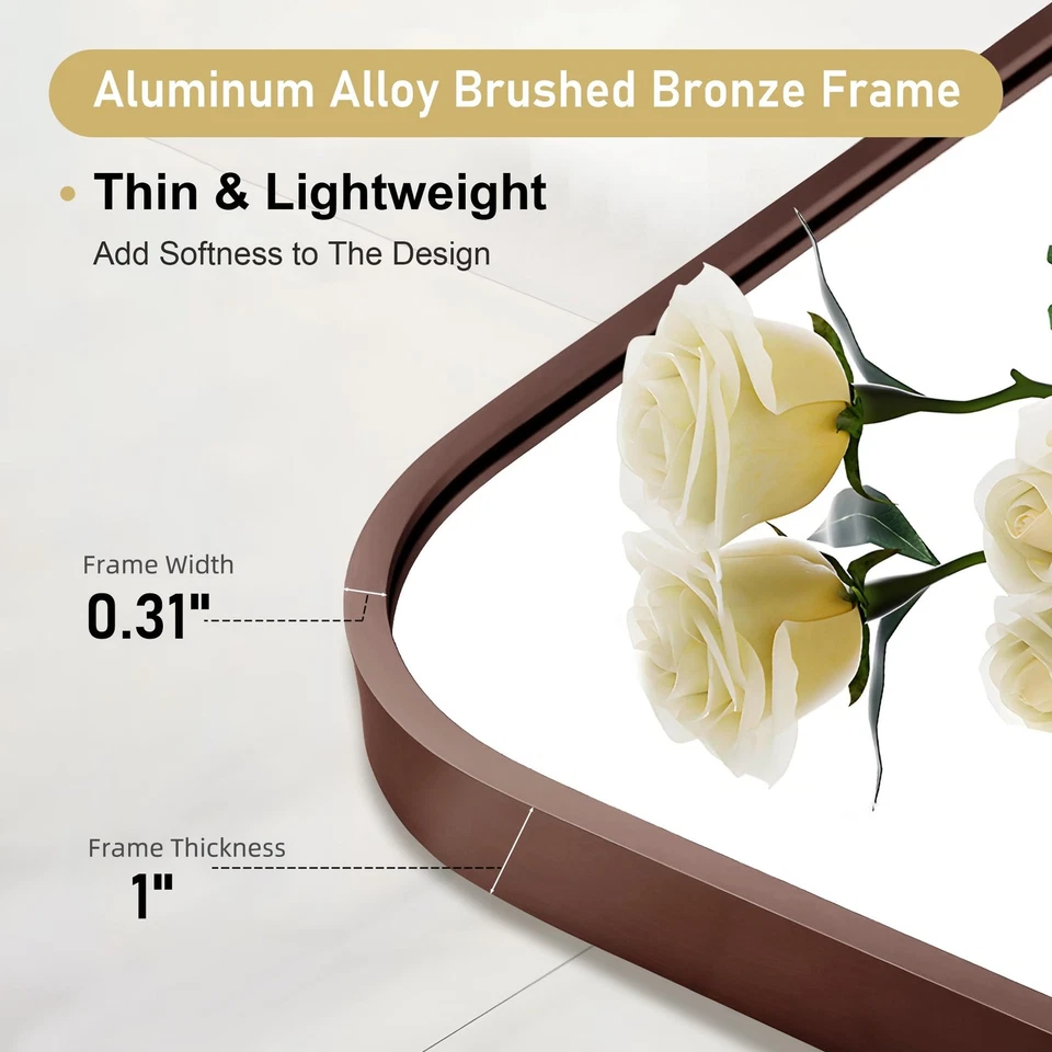 22x30 inch Brushed Bronze Vanity Mirror, Copper Rectangle Mirror for Bathroom... - Image 3 of 4
