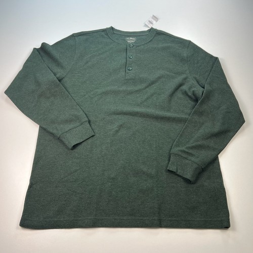 NEU LL Bean Henley Hemd Herren Large Tall LT grün Waffelstrick traditionelle Passform