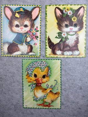 3 LARGE 9 x 7 Vintage COBY Birthday Cards ''THE PET SET''  w/ Envelopes