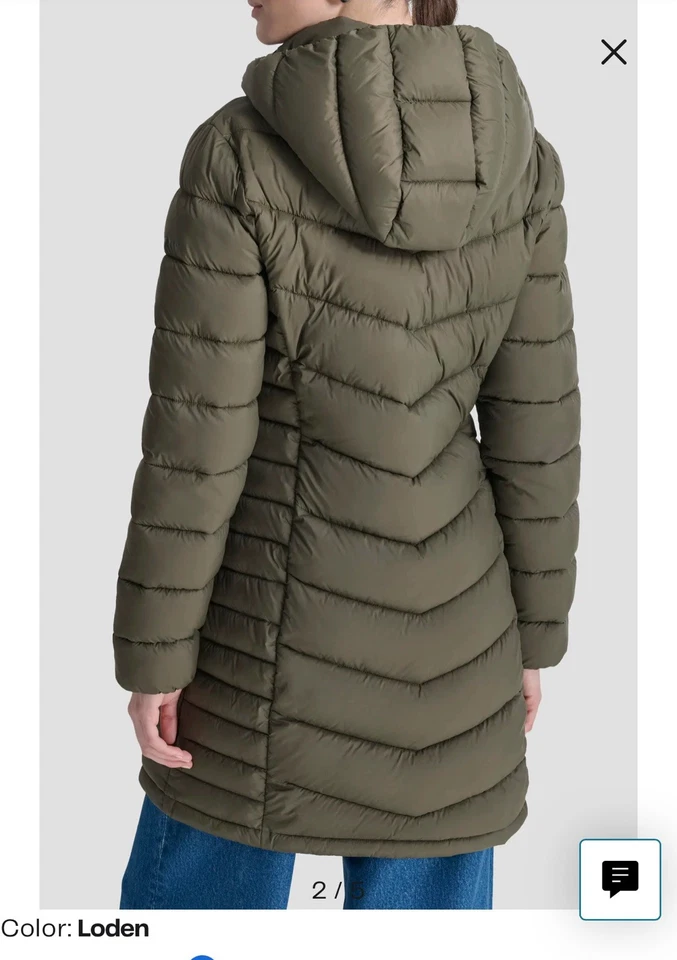 NUEVO CON ETIQUETAS DKNY Abrigo acolchado acolchado acolchado con capucha acolchado acolchado talla XL para mujer  Foto 2 de 4