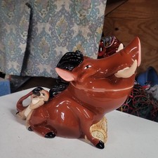 Vintage Disney Lion King Musical Cookie Jar Pumbaa Timone Ceramic  Working NIB