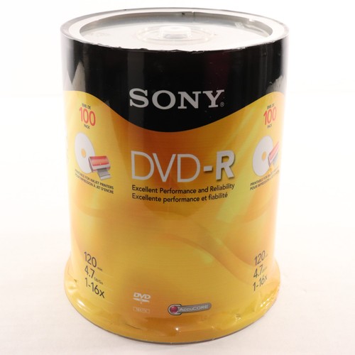 Sony DVD-R 100er Pack 4,7GB 120min 1-16X Optical Media Recordable Printable NEU