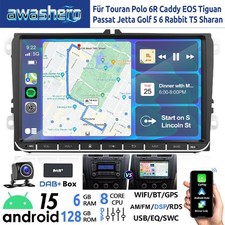 DAB+ Android 15 6+128GB Autoradio Carplay GPS Für VW Golf 5 6 Touran Tiguan Polo
