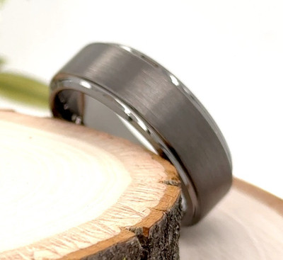 Matte Finish Polished Edges Christmas Gifts Band 8mm Gray Tungsten Proposal Ring