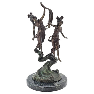 La Danse De Nymphes Lost Wax Bronze Statue by A. Moreau Marble Base 19 
