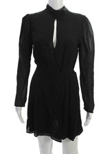 Reformation Womens Mini Shift Dress Black Mock Neck Long Sleeve Viscose Size M