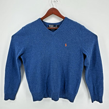 Polo Ralph Lauren Long Sleeve V-Neck 100 Lambs Wool Sweater Mens Size L M 