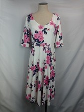Meaveor Womens Size Large Pink Floral V-Neck Fit & Flare A-Line Dress