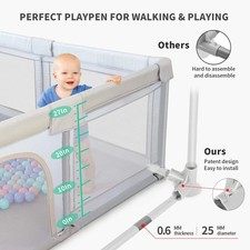 ANGELBLISS BABY PLAYPEN, LARGE BABY PLAYARD, INDOOR OUTDOOR KIDS - GRAY