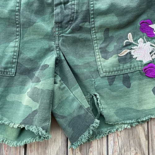 Pantalones Cortos Free People Bordados Boho Floral Verde Camuflaje Corte Talla 6 - Imagen 7 de 10