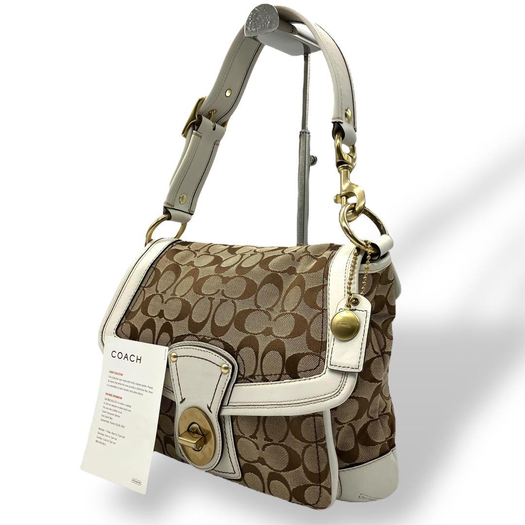 COACH Signature Legacy Slim Flap Bag Brown White Turnlock