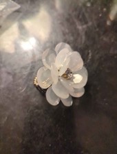 White Flower Crystal Stretch Ring Statement Cocktail Fashion Jewelry
