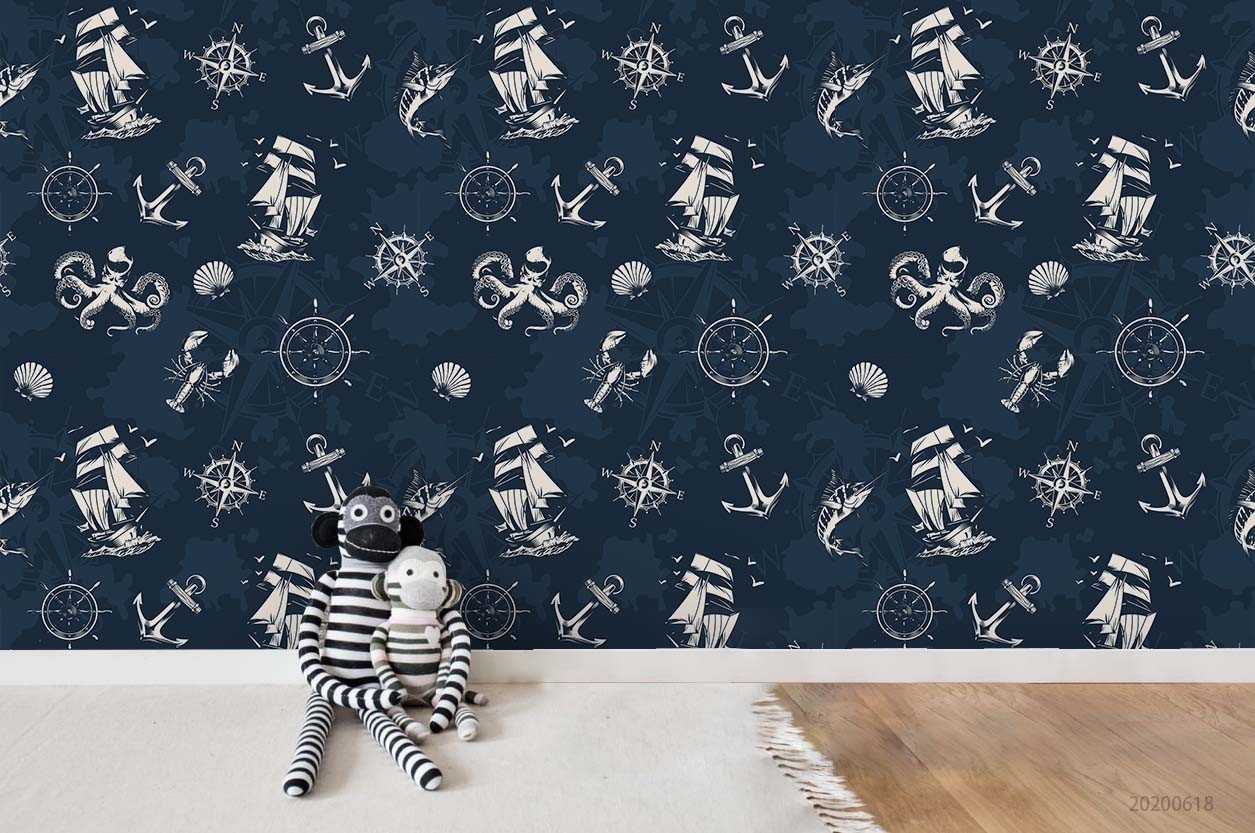 3D Nautical Theme Pattern Wall Murals Wallpaper Murals Wall Sticker