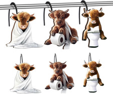 12 Pcs Highland Cow Shower Curtain Hooks Set Wood Decorative Highland Cow Bathro