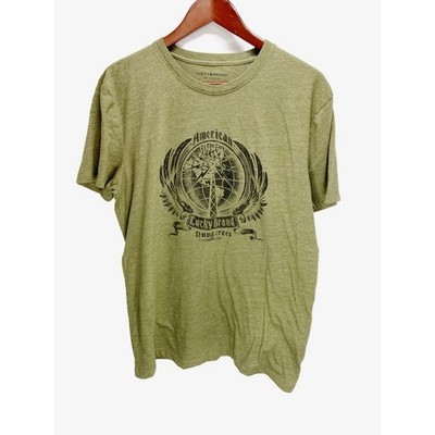 Lucky Brand Green Graphic Tee for Men Americana, Bikercore, Cozycore, Normcore